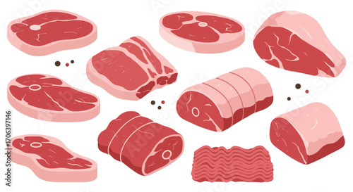 various cuts of fresh meat displayed in an organized manner
