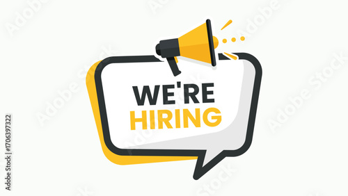 We Are Hiring Job Vacancy Recruitment Career Opportunity Employment Announcement HR Staff Poster Yellow Megaphone Office Hiring Banner Marketing Use
