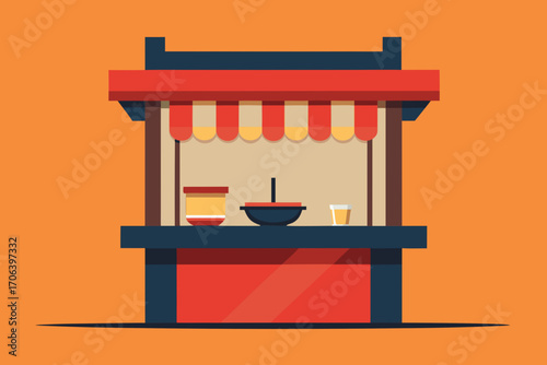 A cartoon illustration of a noodle stand vector illustration