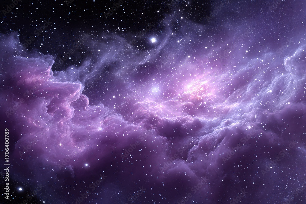 Fototapeta premium Vibrant cosmic nebula filled with swirling clouds and stars in deep space at night