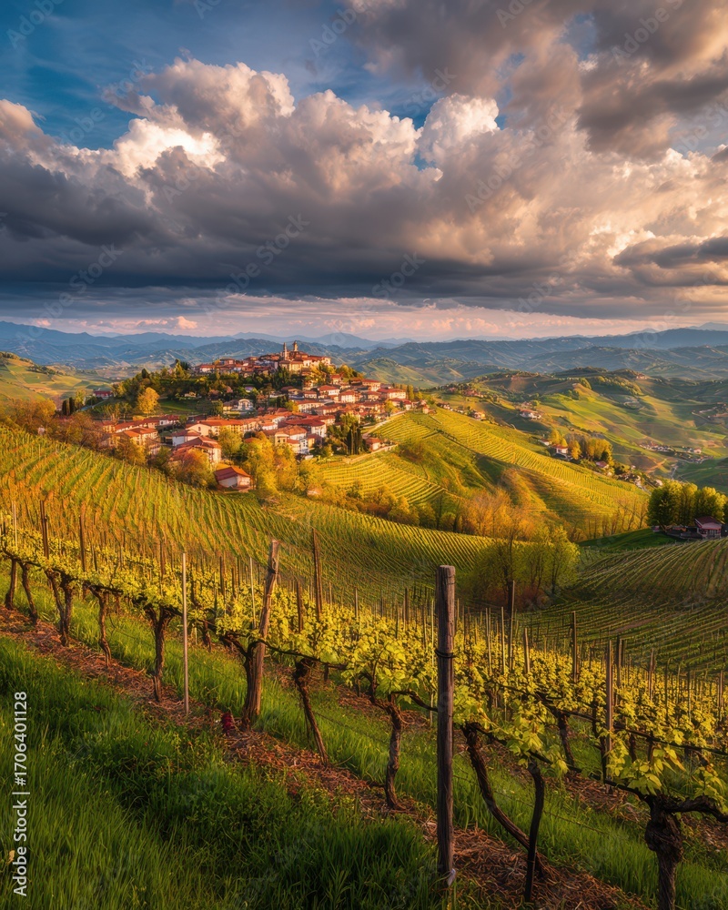 Obraz premium lush vineyard landscape at sunset