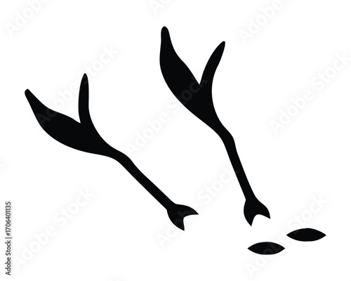 Silhouette of a girl with sword and brush vector illustration with nature elements
