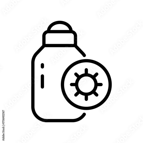 Sunblock, Sunscreen, Lotion, Summer. Outline Icon. Skin care sign, designed for web and app. Simple symbol for web design isolated on white background.