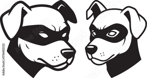 Two dog heads with black eye masks silhouette