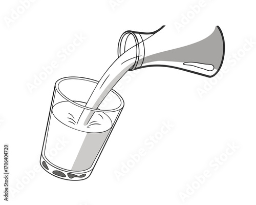Pouring fresh milk into a glass a simple dairy illustration with black and white colors for healthy lifestyle visuals