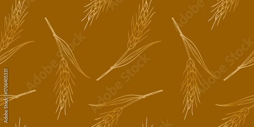 minimalist harvest seamless pattern background with abstract gold wheat and rye spikelets design