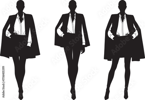 Three stylish women in silhouette wearing business attire