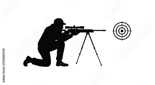 a sniper aiming at target with precision from distance