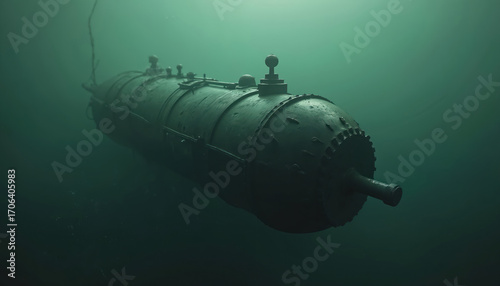 Wallpaper Mural Submerged cylindrical object floats in deep ocean water, engineering marvel for research defense. Underwater device, possibly submersible drone, collects vital data for science, oceanography. Torontodigital.ca