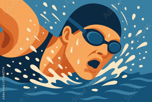 Dynamic swimmer in action: colorful flat design captures intensity and movement