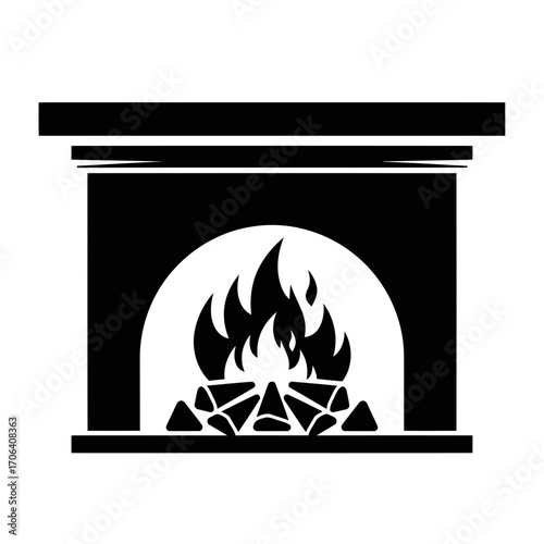 Vector art of arched fireplace with burning wood, a classic and inviting design for creating a warm and cozy ambiance