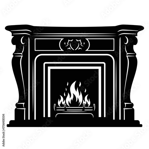 Vector art of ornate fireplace with burning fire a luxurious and elegant focal point for a sophisticated interior setting