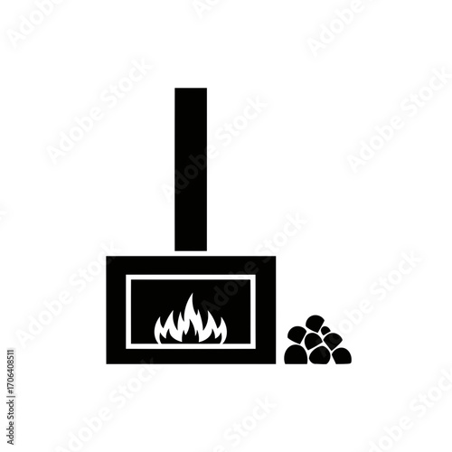 Vector art of modern fireplace with chimney and burning fire cozy home interior with hearth and firewood icon