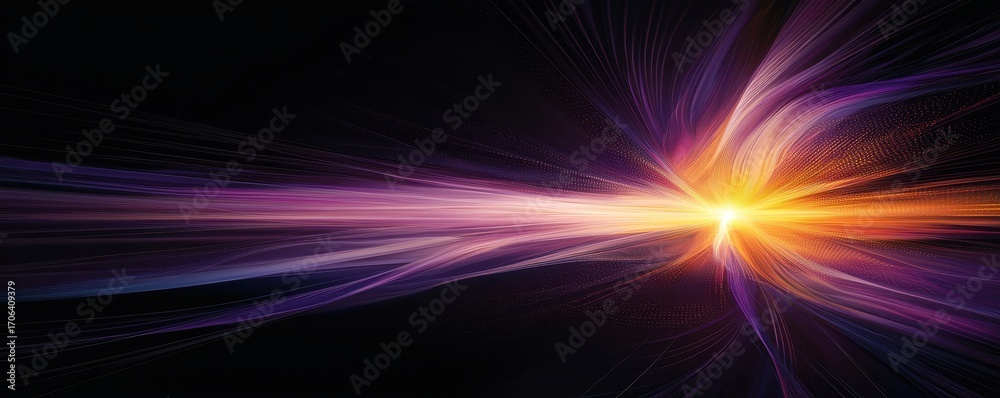 Obraz premium A vibrant abstract image depicting dynamic light trails converging towards a bright center, evoking a sense of motion and energy.