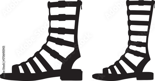 Black silhouette of two tall gladiator sandals silhouette