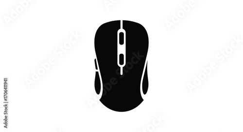 a sleek black computer mouse with minimalist design features