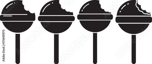 Four bitten lollipop silhouettes in a row silhouette