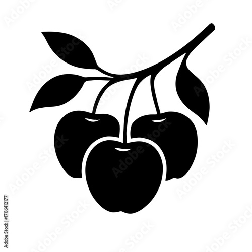 Vector art of three cherries, a small, round fruit with a sweet and slightly tart flavor, often used in desserts and preserves