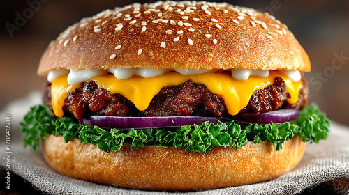 Juicy burger mockup isolated white background fast food marketing concept realistic gourmet presentation product photography for commercial use