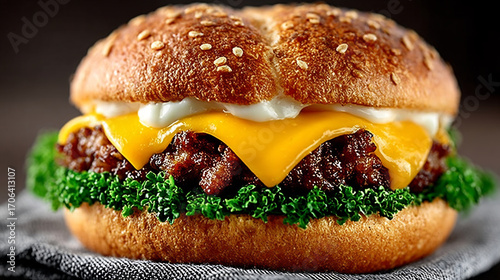 Juicy burger mockup isolated white background fast food marketing concept realistic gourmet presentation product photography for commercial use