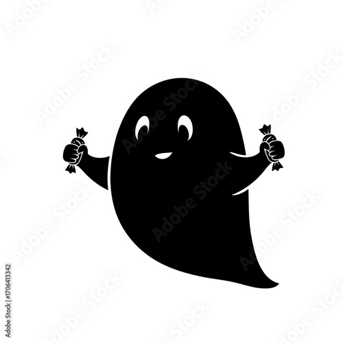 Vector art of cute ghost lifting dumbbells funny spooky spirit character doing sport exercises halloween fitness workout concept vector illustration