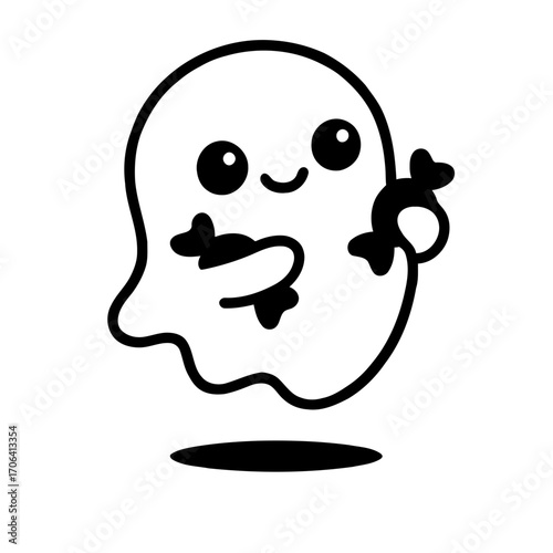 Vector art of cute ghost holding a candy halloween character with a sweet treat for trick or treating season