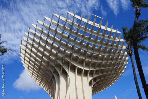 Abstract Modern Architecture of Metropol Parasol, the Wooden Structure Located at La Encarnación Square in Seville, Spain, Europe