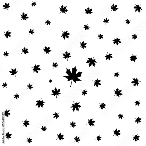 Vector art of black maple leaf pattern seamless design with scattered leaves for textile, wallpaper, and wrapping paper autumnal foliage