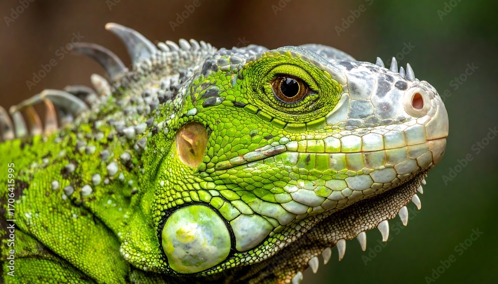 Fototapeta premium Close-up of a vibrant green iguana's head