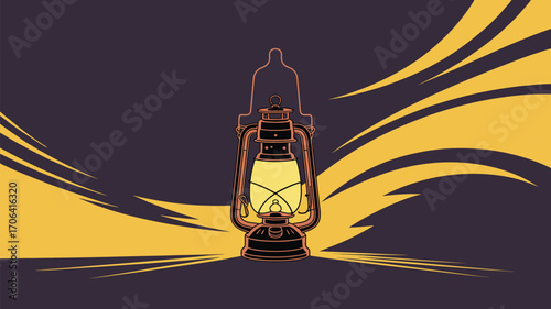 Vintage lantern shines brightly against a dark background, evoking a feeling of adventure and discovery