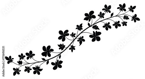 a delicate floral vine with blossoms extending gracefully across