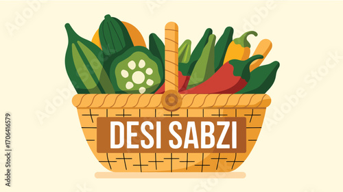 Freshly harvested desi sabzi vegetables in rustic basket offer vibrant healthy eating lifestyle concept