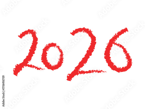 Handwritten red crayon style 2026 new year