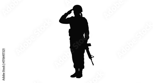 a soldier silhouette saluting with rifle standing at attention