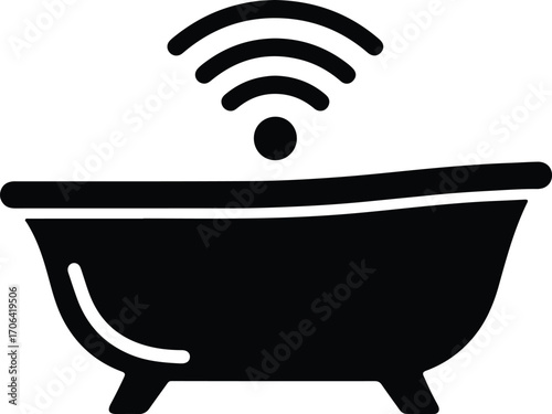 Illustrator Vector Bathtub connected to wifi network simple black silhouette