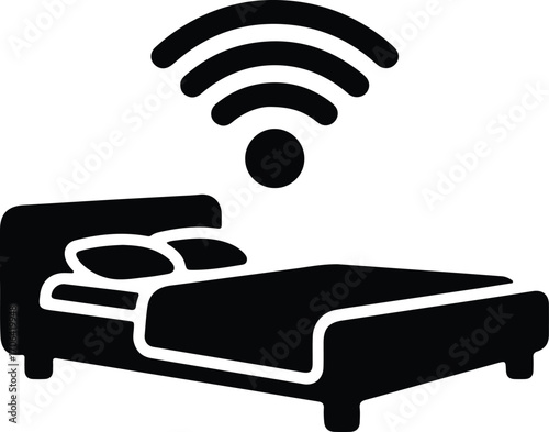 Illustrator Vector Smart bed with wifi connection service silhouette