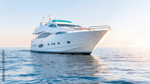 Luxury yacht cruising at sunset on a serene ocean journey