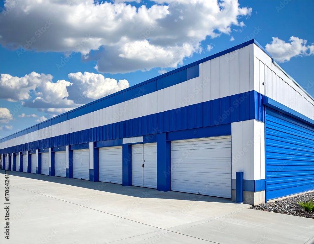 Fototapeta premium Modern storage units under a partly cloudy sky