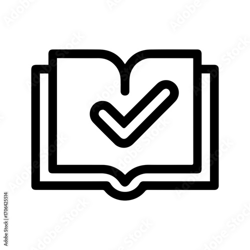 Open book icon with check mark inside signaling success, learning, or approval, perfect for education materials, business presentations, or website design