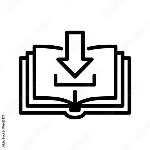 Download learning resources online now with this modern book icon, a symbol of accessible education and endless knowledge, perfect for digital projects