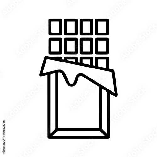 Decadent dark chocolate bar outline illustration, perfect for sweet cravings or dessert design, conveying indulgence and treat concepts for food lovers