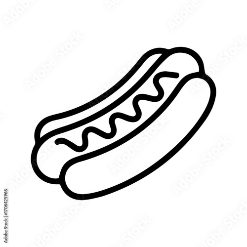 Delicious hot dog line art icon for fast food menus and restaurant designs, conveying simplicity and appetite appeal for food lovers everywhere