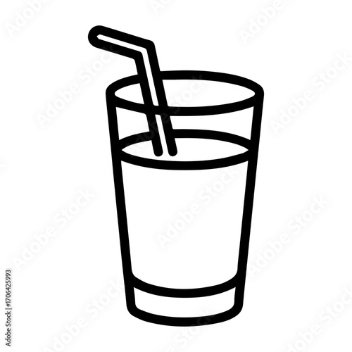 Refreshing drink with straw, simple line art for menu design, modern beverage icon perfect for summer promotions, minimalist drink illustration, cool refreshment