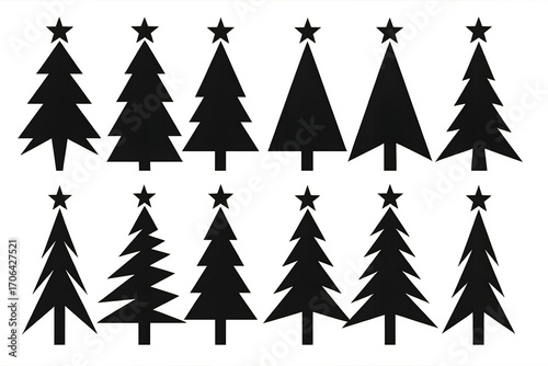 Christmas tree icons silhouette set collection of pine fir festive holiday trees vector design isolated on white background