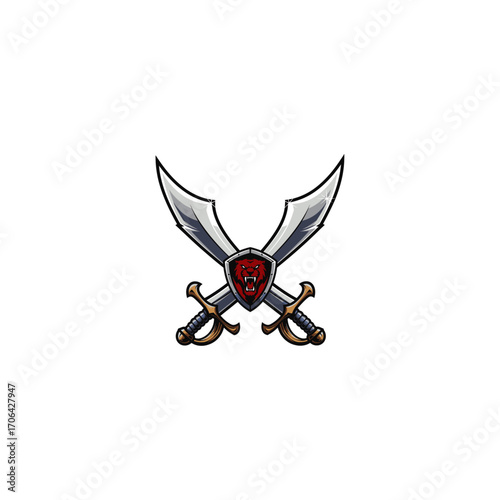 Crossed scimitar swords icon flat vector design.