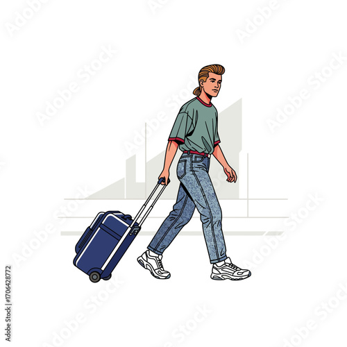 Passenger Pulling Rolling Bag icon flat vector design. 
