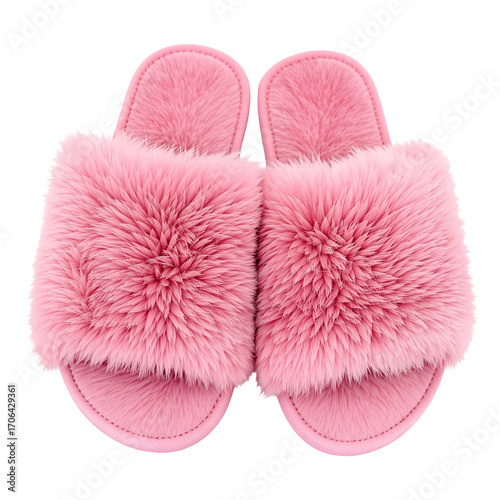 Fluffy pink open-toe slippers, cozy and comfortable footwear for home relaxation and leisure