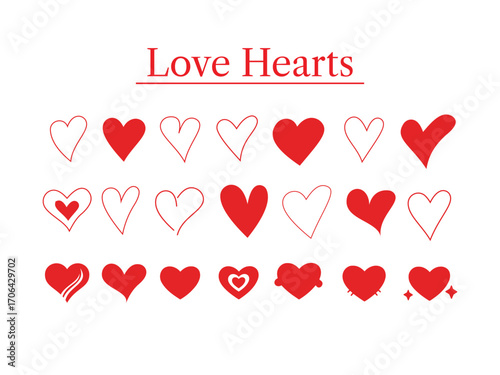 Vibrant red heart collection for your creative projects, perfect for romantic designs and celebrations