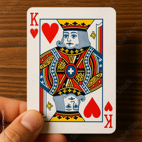 Dedos sujetando una carta de poker rey de corazones