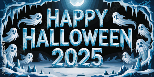 Happy Halloween 2025 Spooky Ice Ghost Illustration
